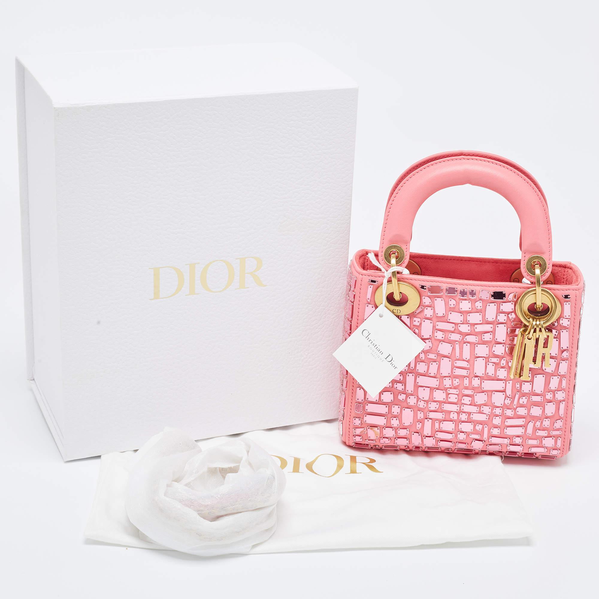 Dior Pink Leather Mini Mosaic Of Mirrors Lady Dior Tote 8