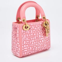 Dior Pink Leather Mini Mosaic Of Mirrors Lady Dior Tote