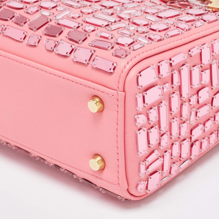 Dior Pink Leather Mini Mosaic Of Mirrors Lady Dior Tote at 1stDibs
