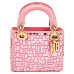 Dior Pink Leather Mini Mosaic Of Mirrors Lady Dior Tote