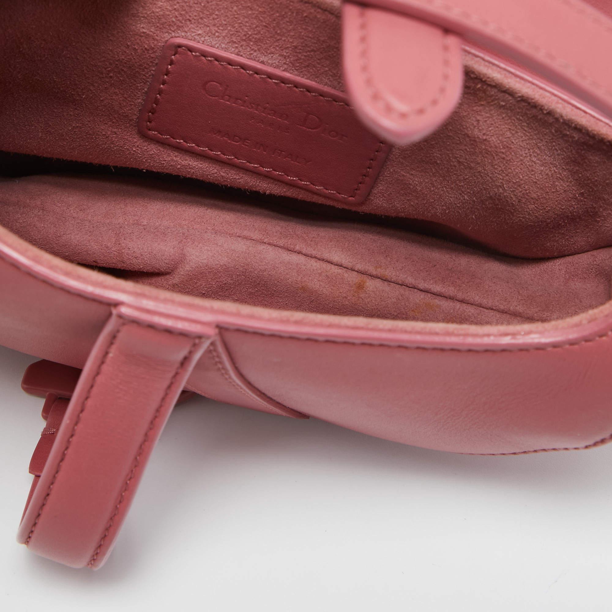 Dior Pink Leather Mini Saddle Bag For Sale 7