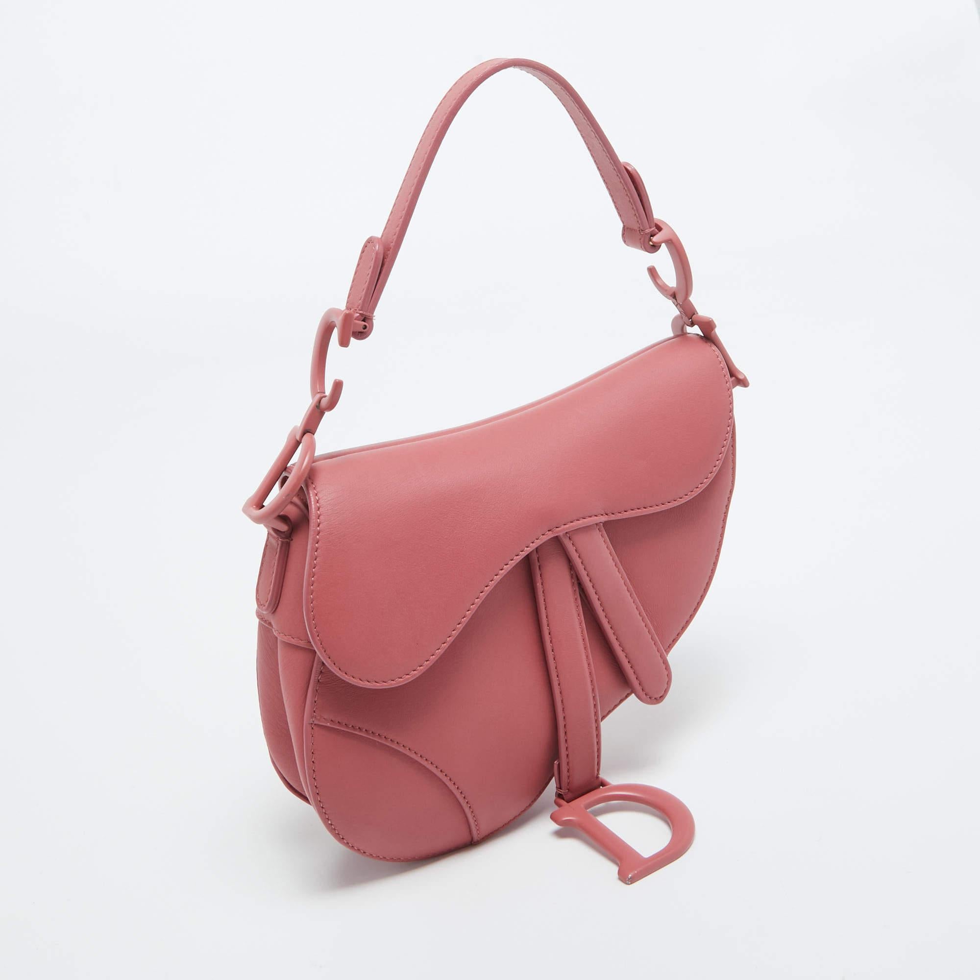 Dior Pink Leather Mini Saddle Bag For Sale 8