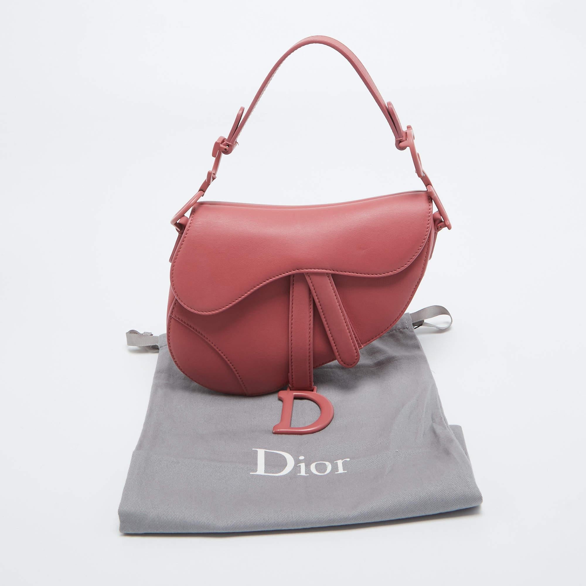 Dior Pink Leather Mini Saddle Bag In Good Condition In Dubai, Al Qouz 2