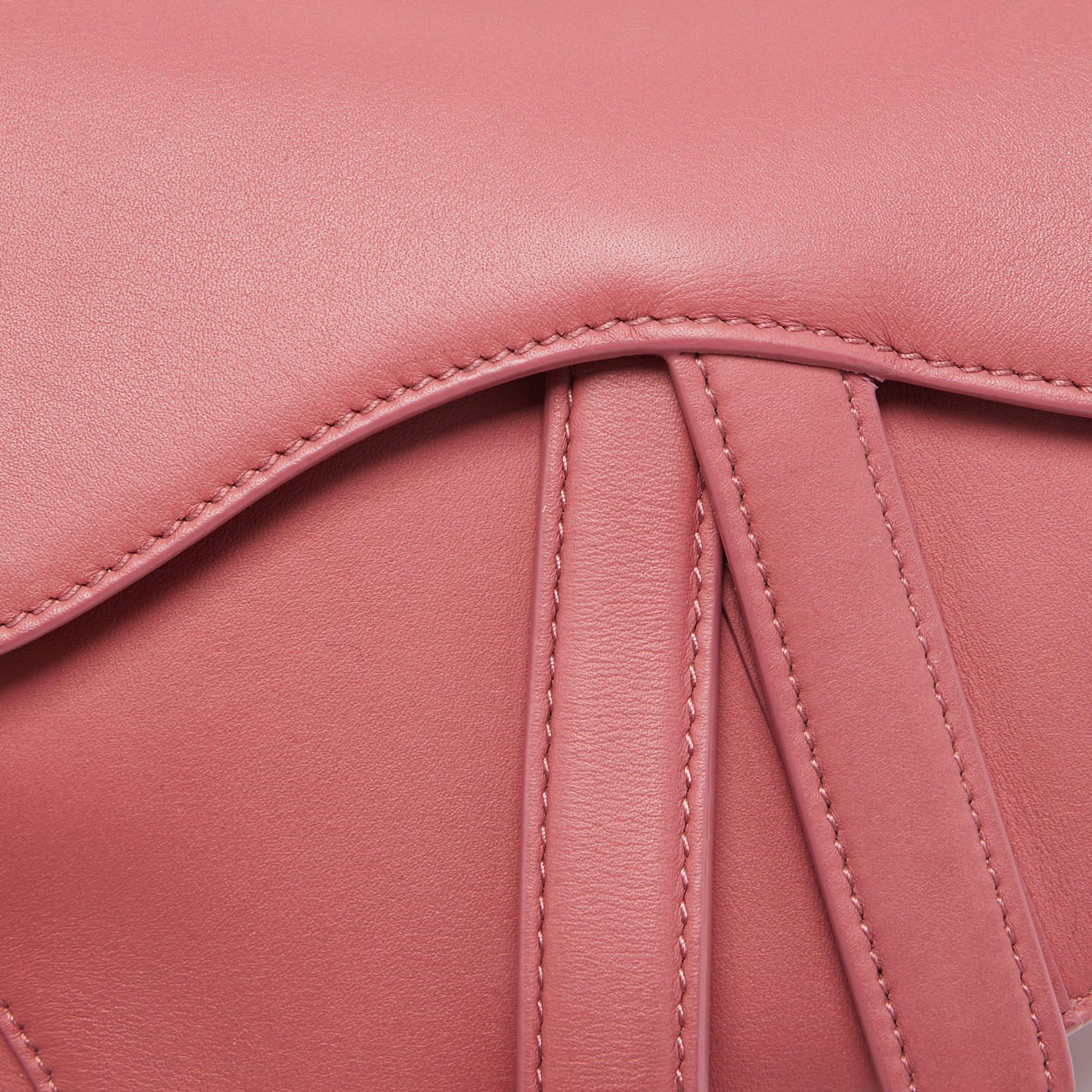 Dior Pink Leather Mini Saddle Bag For Sale 2