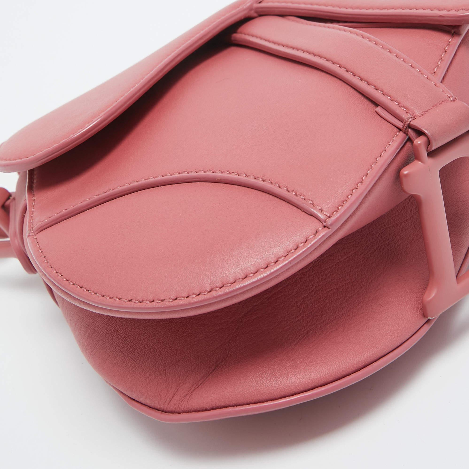 Dior Pink Leather Mini Saddle Bag For Sale 4