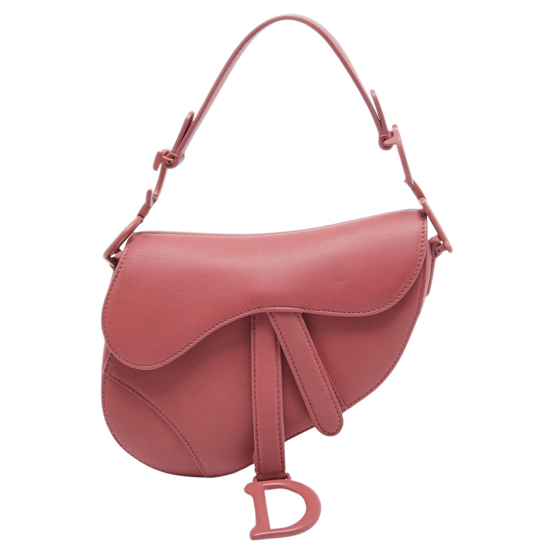 Dior Pink Leather Mini Saddle Bag For Sale