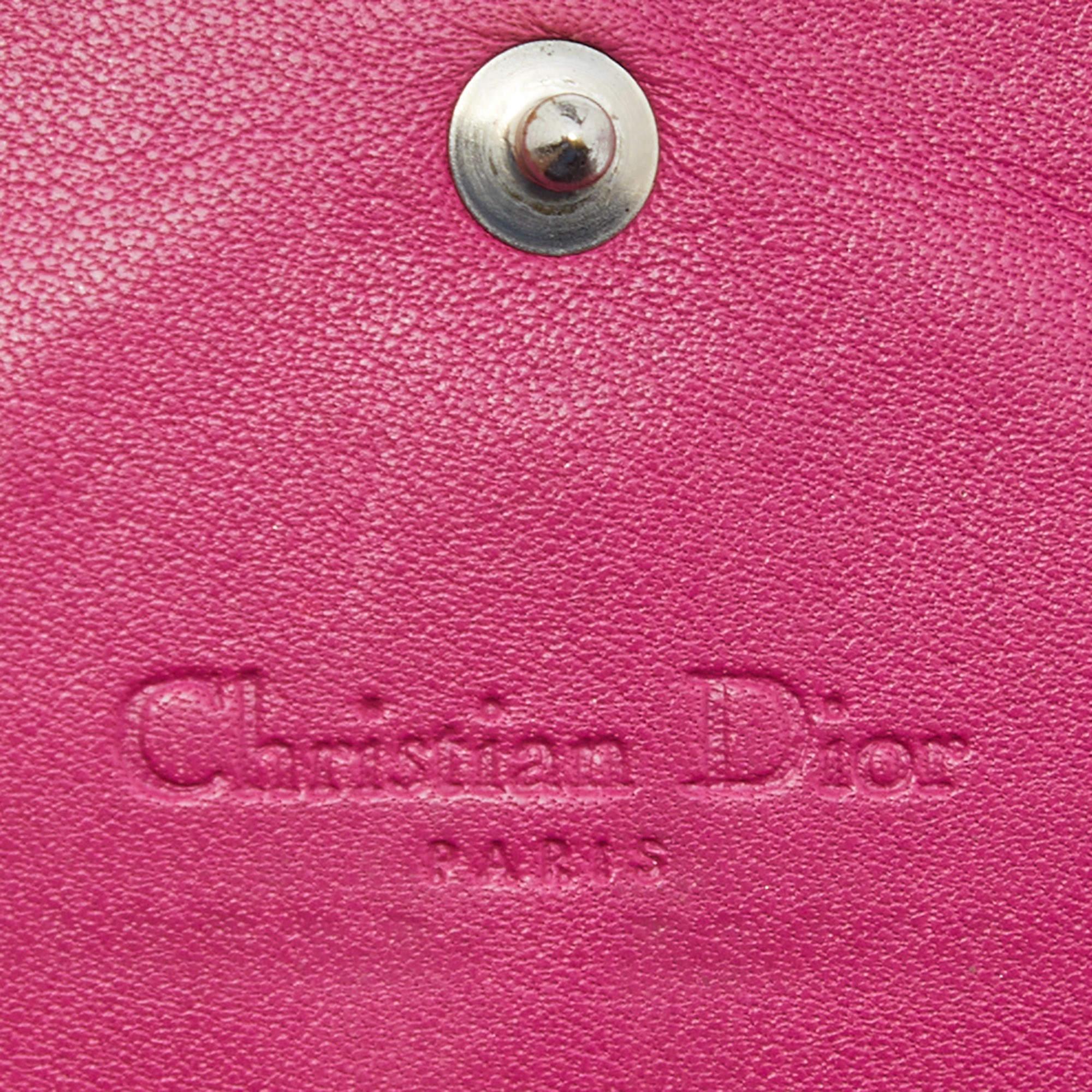 Dior Pink Leather Round Logo Flap Continental Wallet For Sale 3