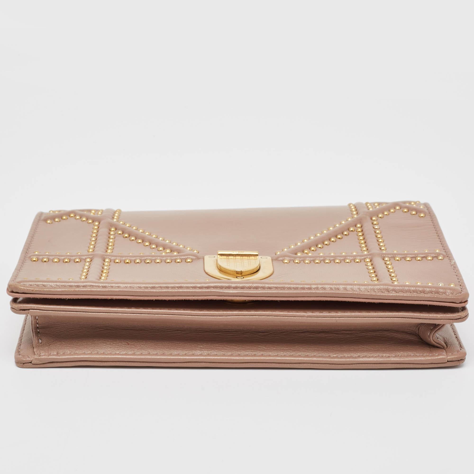 Dior Pink Leather Studded Diorama Wallet on Chain 1
