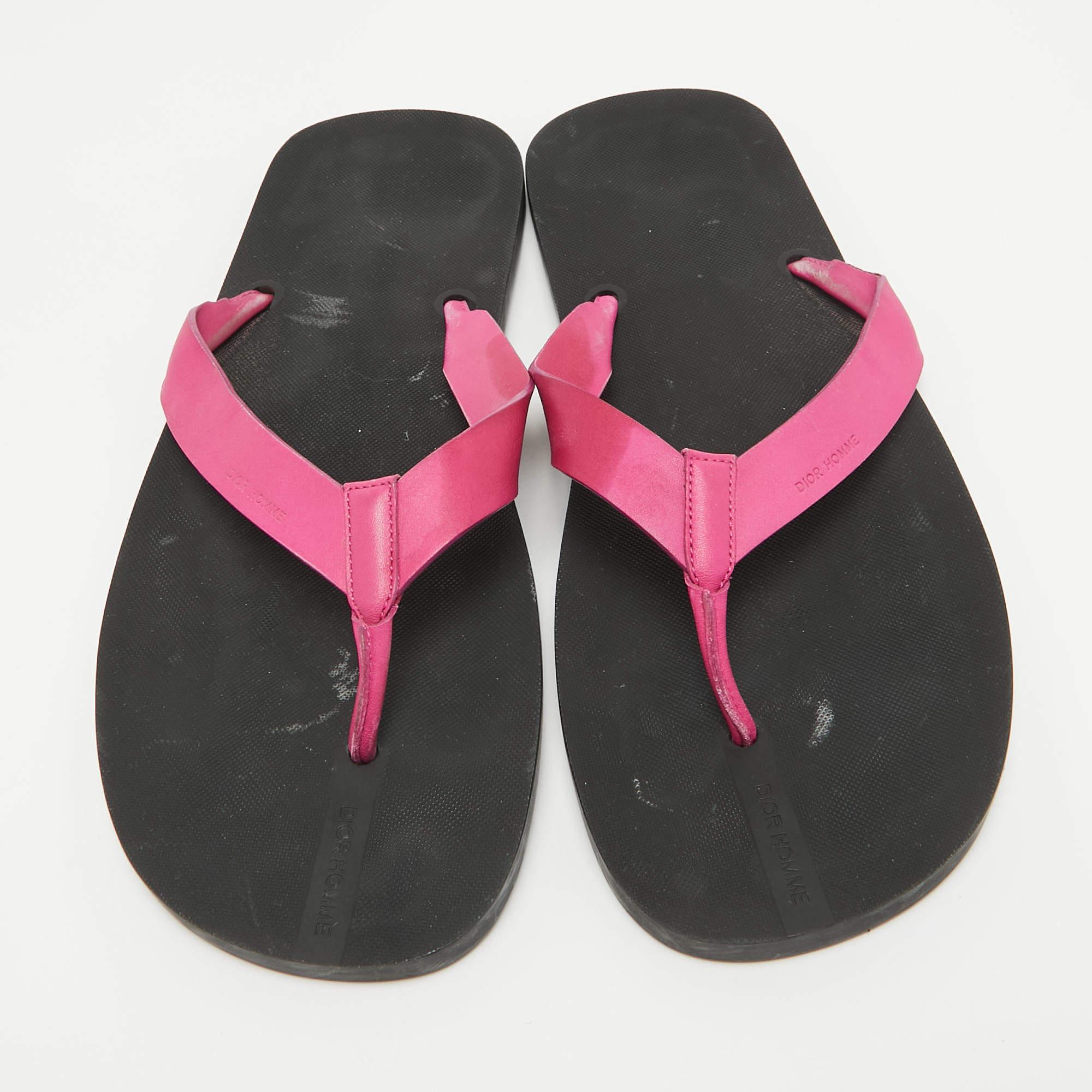 Gray Dior Pink Leather Thong Sandals Size 43 For Sale