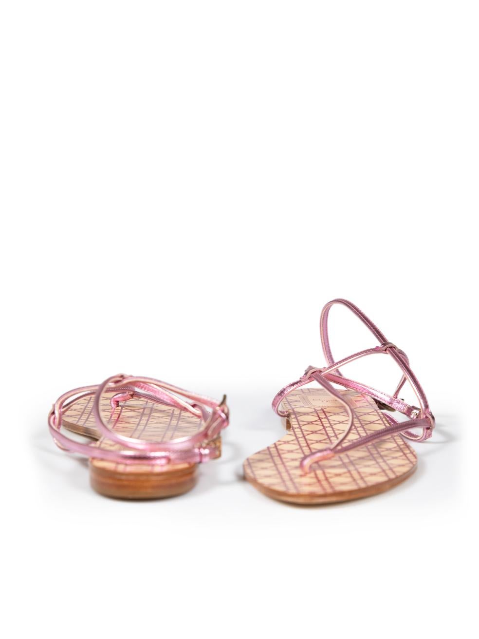 Dior Pink Leather Thong Sandals Size IT 38 In Excellent Condition For Sale In London, GB