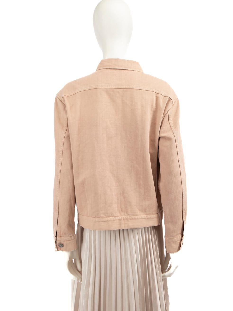 Beige Dior Pink Logo Embroidered Denim Jacket Size S