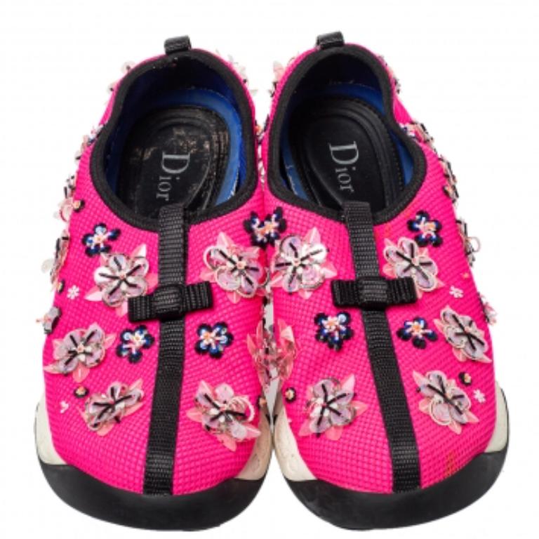 De las mujeres Dior Rosa Malla Adornada Fusion Zapatillas Slip On Talla 37 en venta