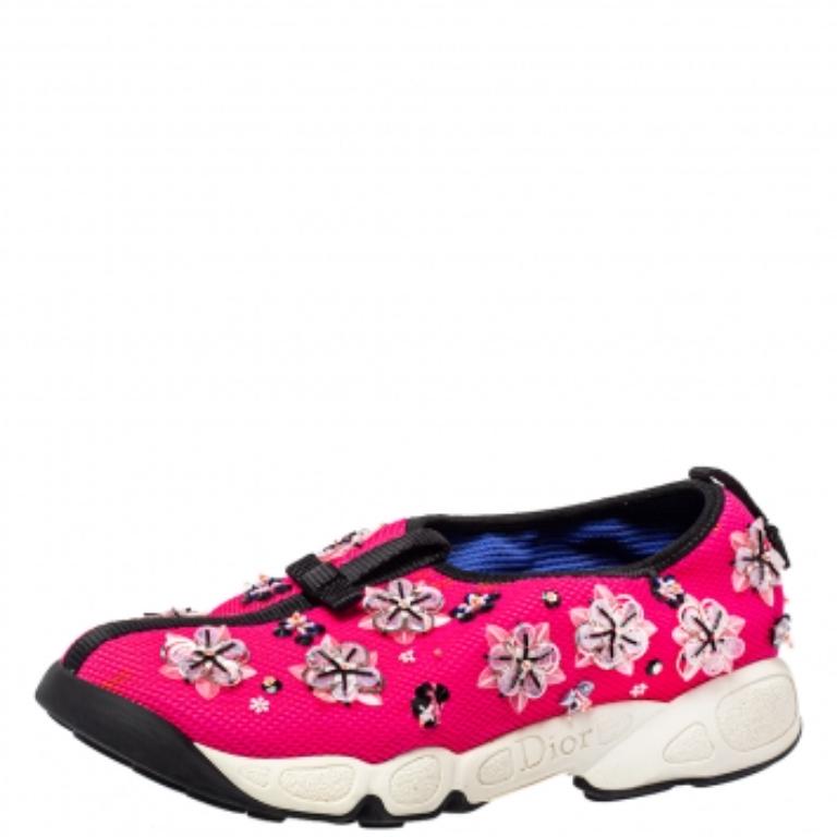 Dior Rosa Malla Adornada Fusion Zapatillas Slip On Talla 37 en venta 1