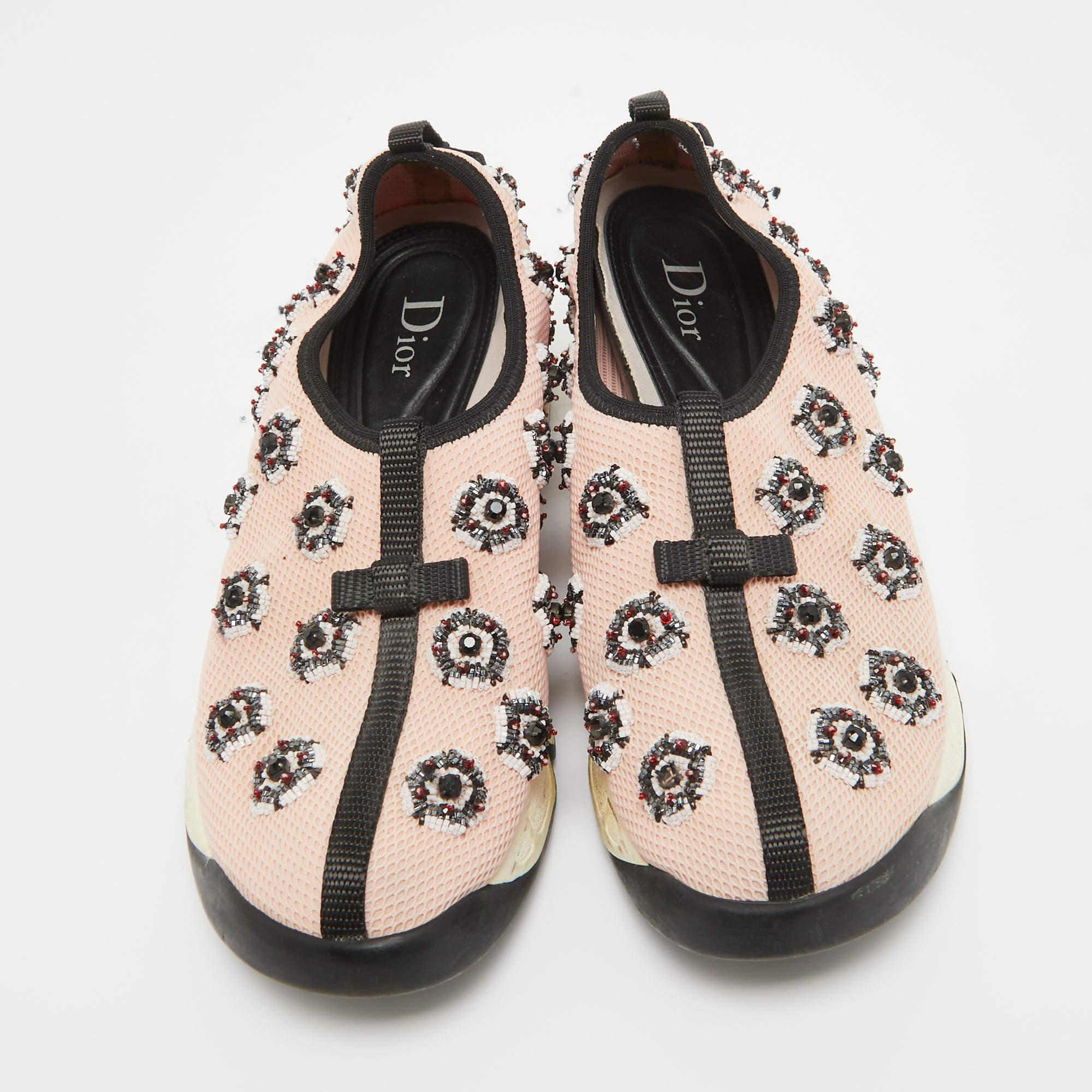 Beige Dior Pink Mesh Embellished Fusion Sneakers Size 37 For Sale