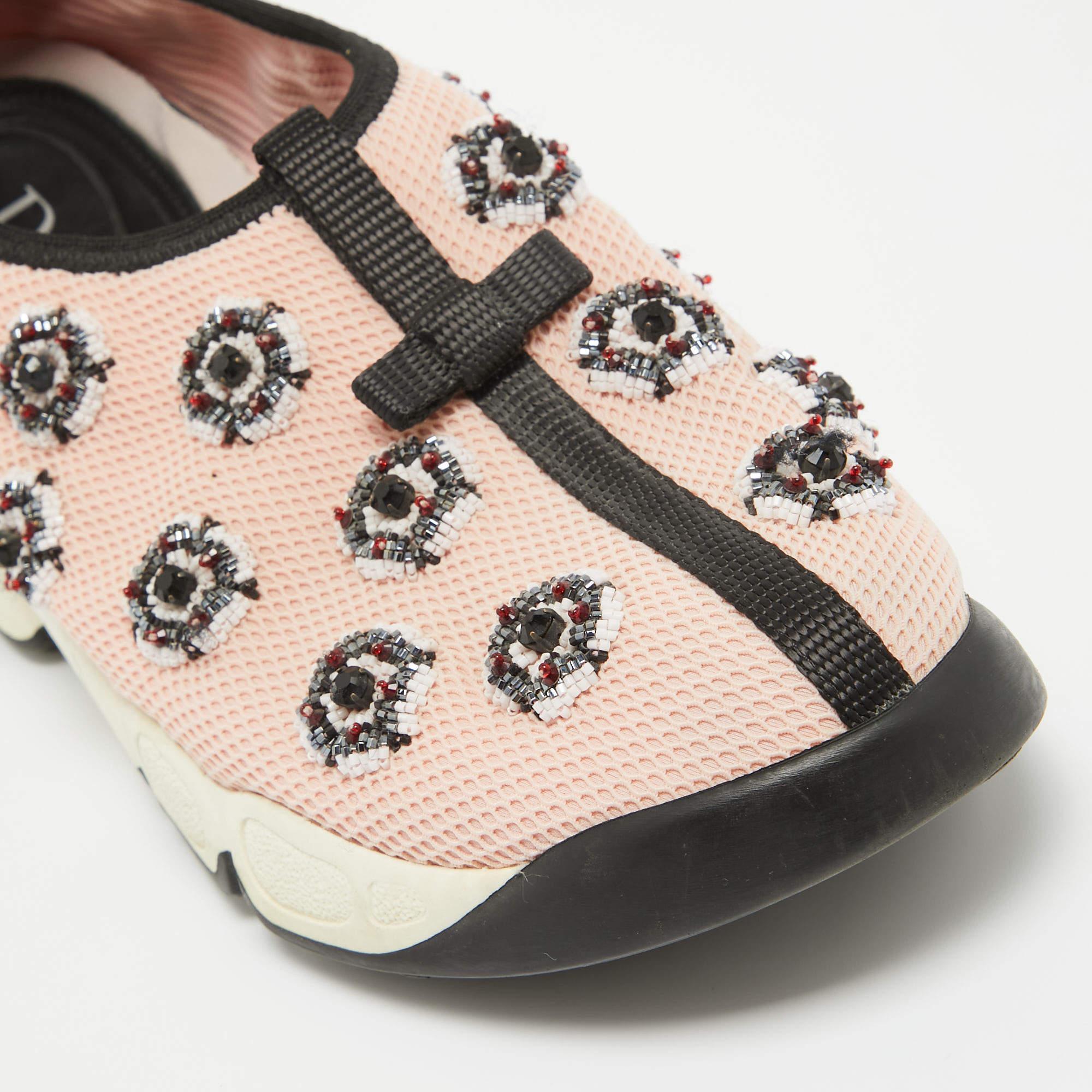 Dior Pink Mesh Embellished Fusion Sneakers Size 37 For Sale 2