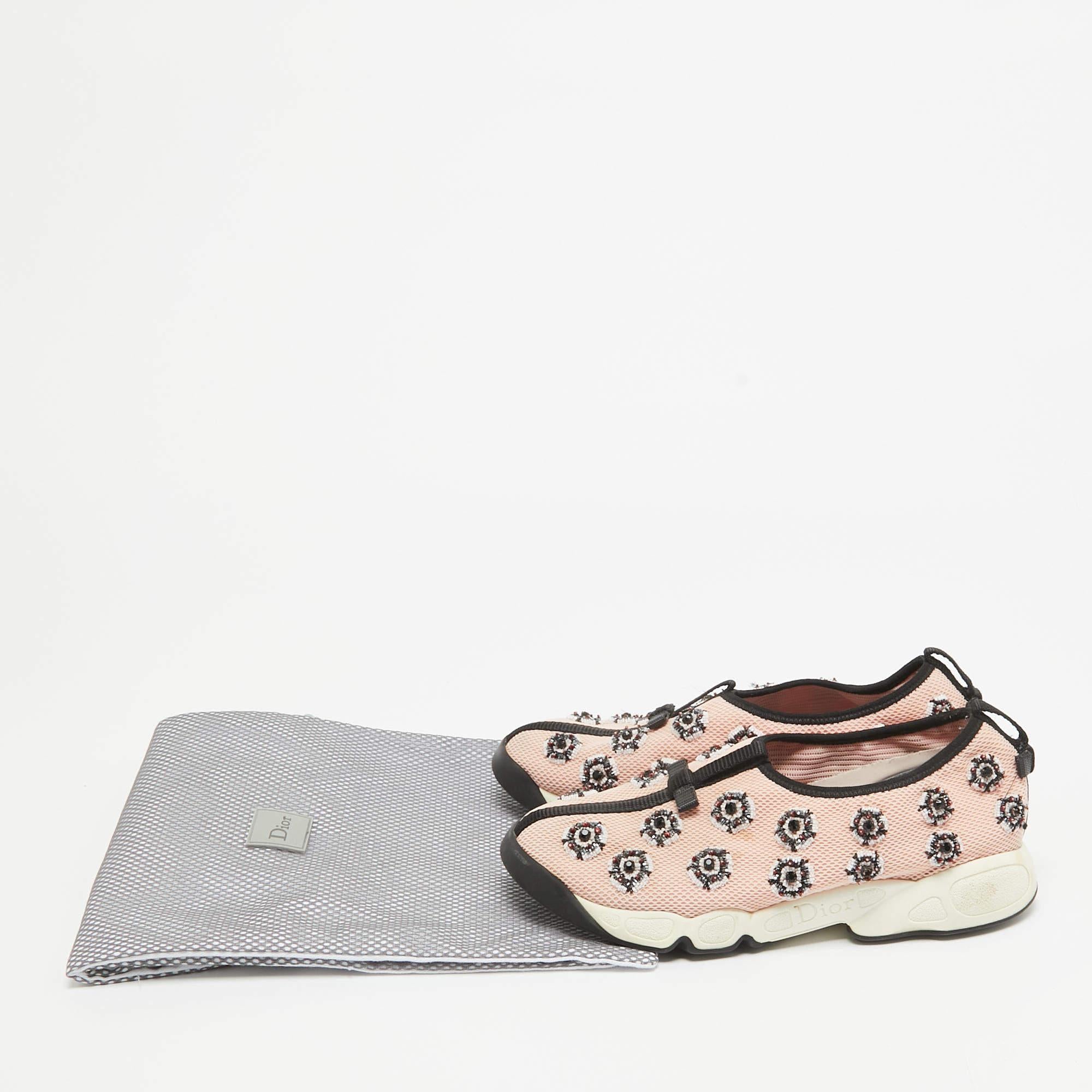 Dior Pink Mesh Embellished Fusion Sneakers Size 37 For Sale 4