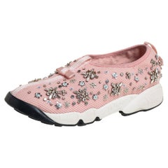 Dior Pink Mesh Floral Embellished Fusion Slip On Sneakers Size 37