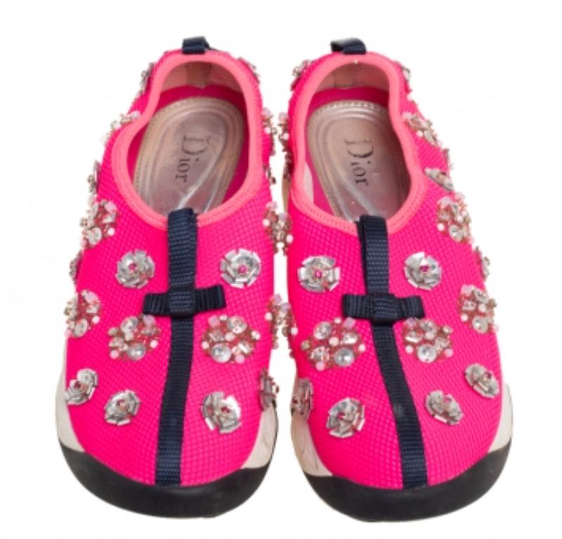 Dior Baskets Fusion embellies en maille rose, taille 36,5 Pour femmes en vente