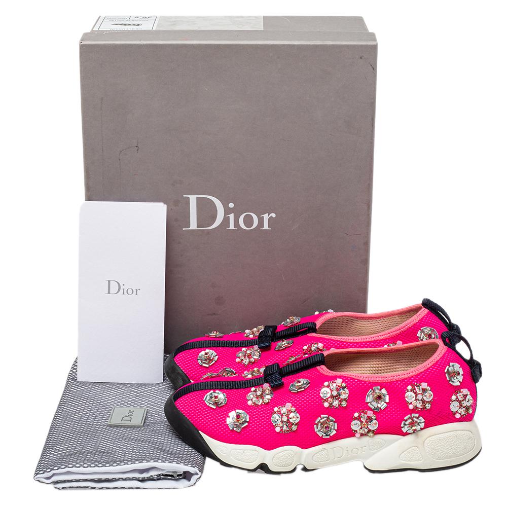 Dior Pink Mesh Fusion Embellished Slip On Sneakers Size 36.5 2