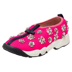Dior Pink Mesh Fusion Embellished Slip On Sneakers Size 36.5