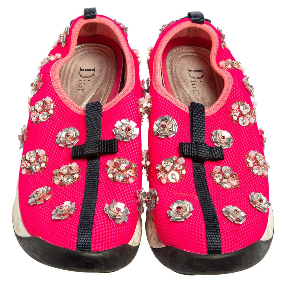 Dior Pink Mesh Fusion Embellished Sneakers Size 37 In Good Condition In Dubai, Al Qouz 2
