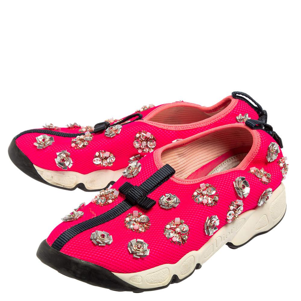 Women's Dior Pink Mesh Fusion Embellished Sneakers Size 37