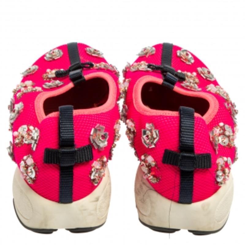 Women's Dior Pink Mesh Fusion Embellished Sneakers Size 37 For Sale
