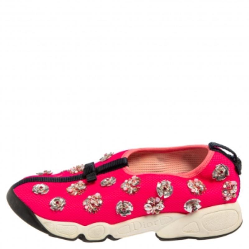 Dior Pink Mesh Fusion Embellished Sneakers Size 37 For Sale 1