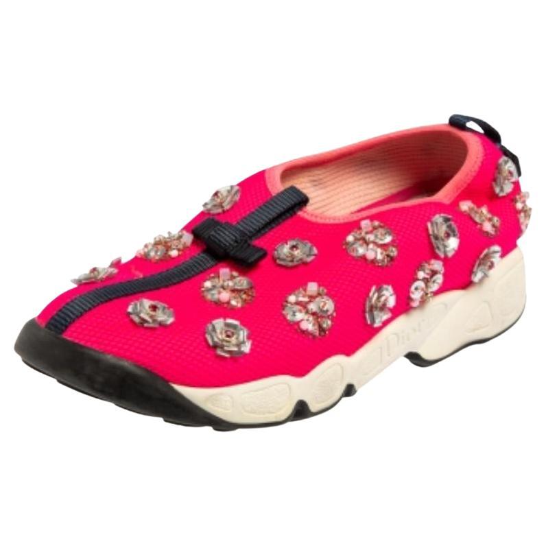 Dior Pink Mesh Fusion Embellished Sneakers Size 37 For Sale