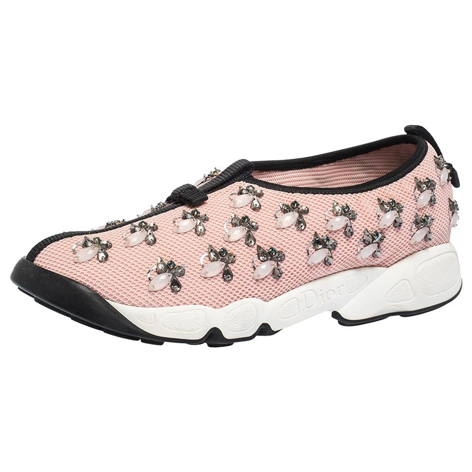 Dior Pink Mesh Fusion Embellished Sneakers Size 39