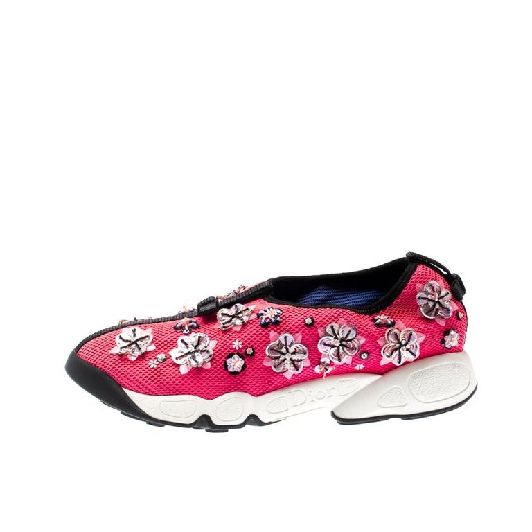Dior Pink Mesh Fusion Floral Embellished Slip On Sneakers Size 37 For ...