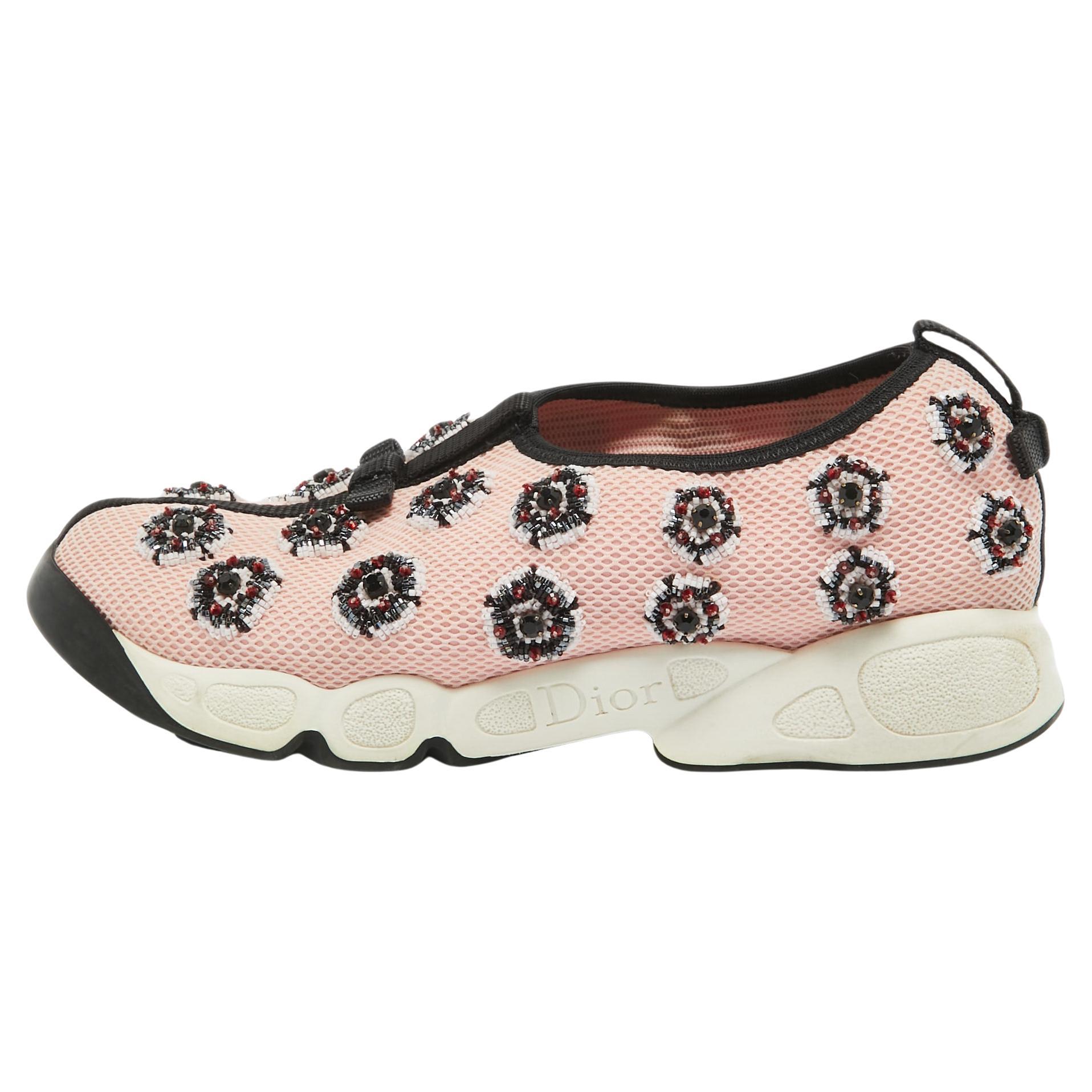 Dior Pink Mesh Fusion Low Top Sneakers Size 36 For Sale