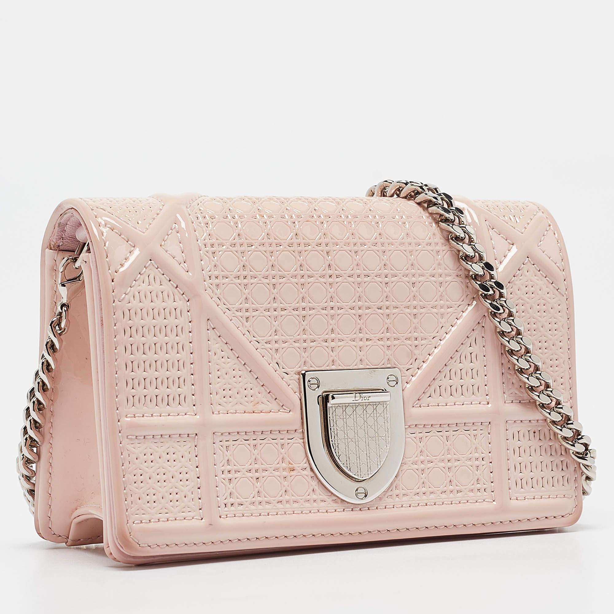 Beige Dior Pink Micro Cannage Patent Leather Baby Diorama Chain Bag