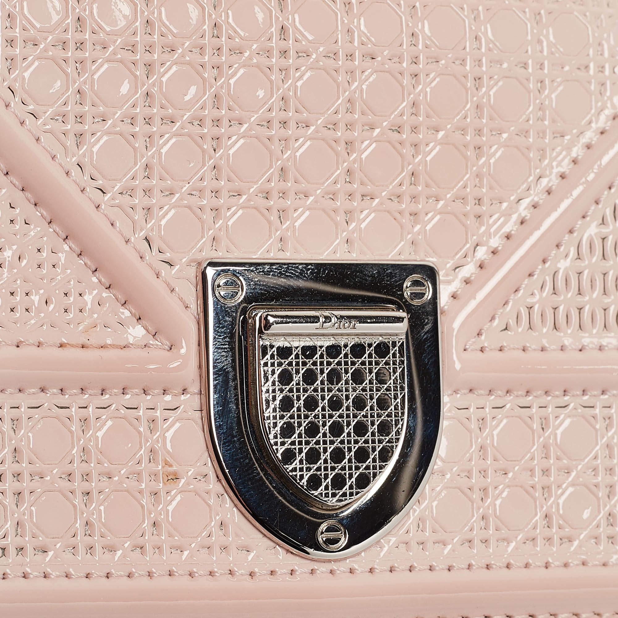 Women's Dior Pink Micro Cannage Patent Leather Baby Diorama Chain Bag