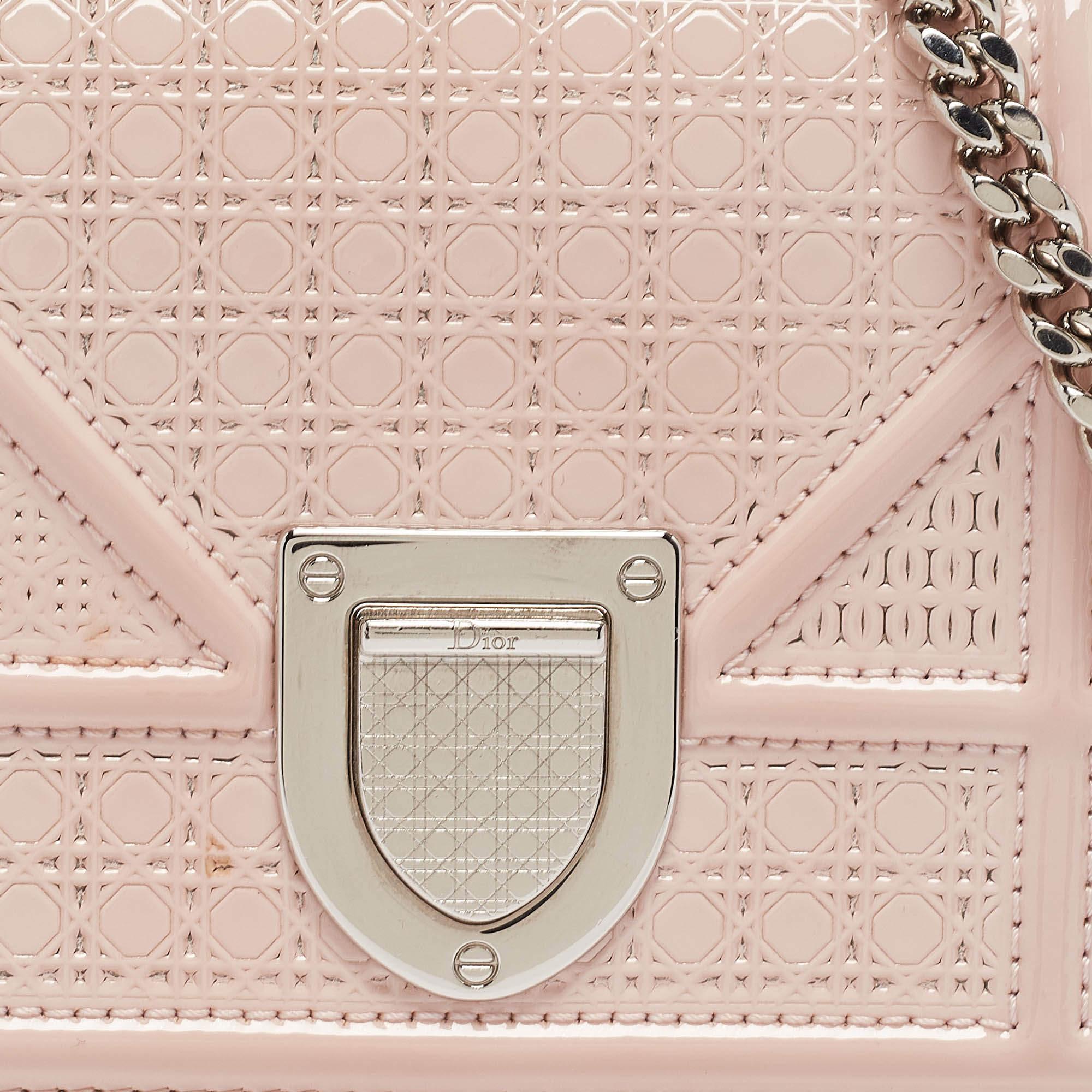 Dior Pink Micro Cannage Patent Leather Baby Diorama Chain Bag 2