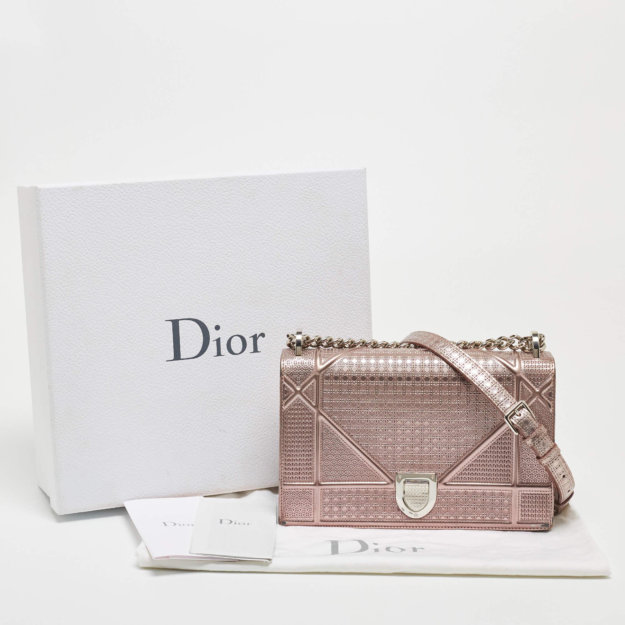 Dior Pink Microcannage Patent and Leather Medium Diorama Flap Shoulder Bag For Sale 12