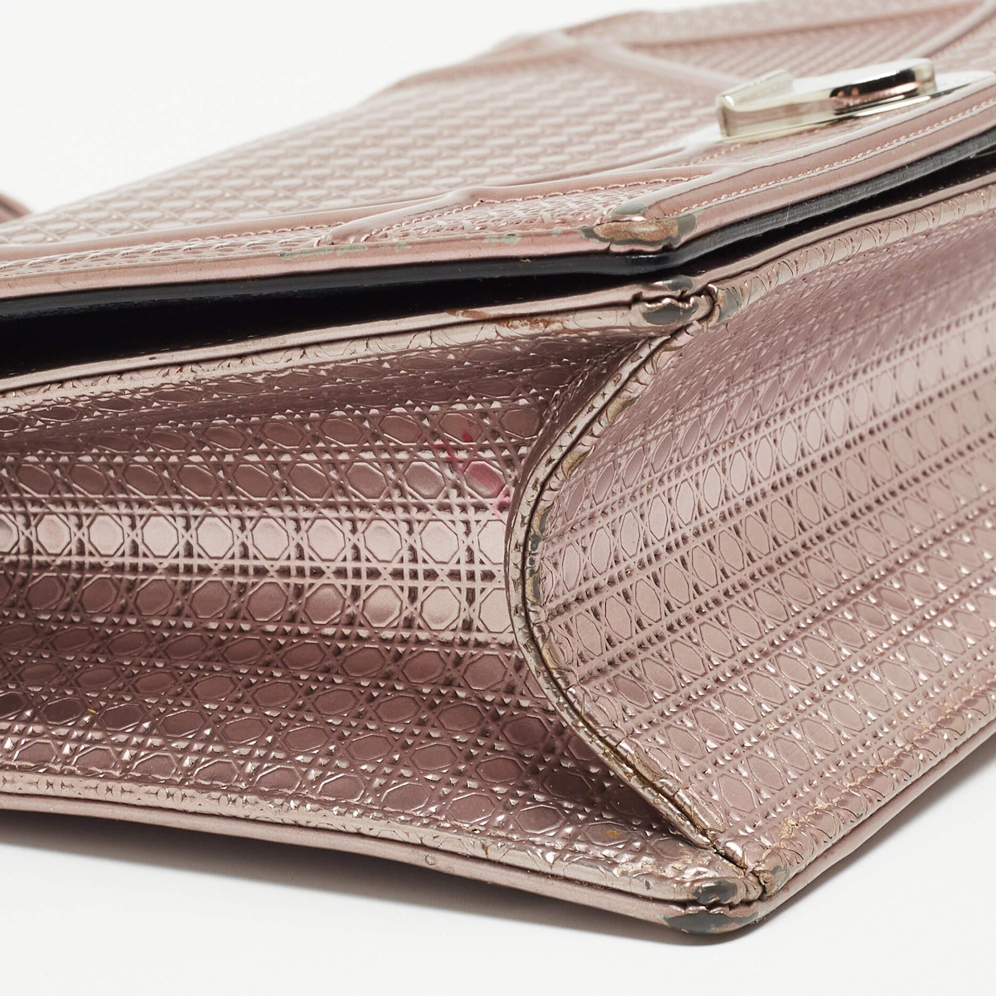 Brown Dior Pink Microcannage Patent and Leather Medium Diorama Flap Shoulder Bag