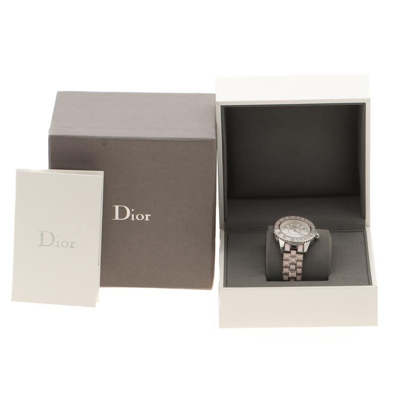 Dior Pink Mother of Pearl Diamond Studded Stainless Steel Christal Women's Wrist In Good Condition In Dubai, Al Qouz 2
