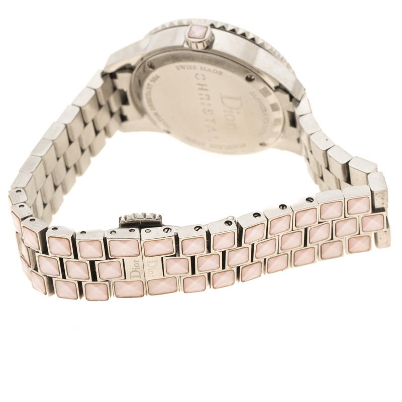 Dior Pink Mother of Pearl Diamond Studded Stainless Steel Christal Women's Wrist 2
