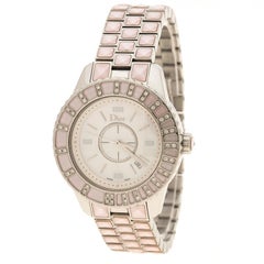 Dior Pink Mother of Pearl Diamond Studded Stainless Steel Christal Women's Wrist