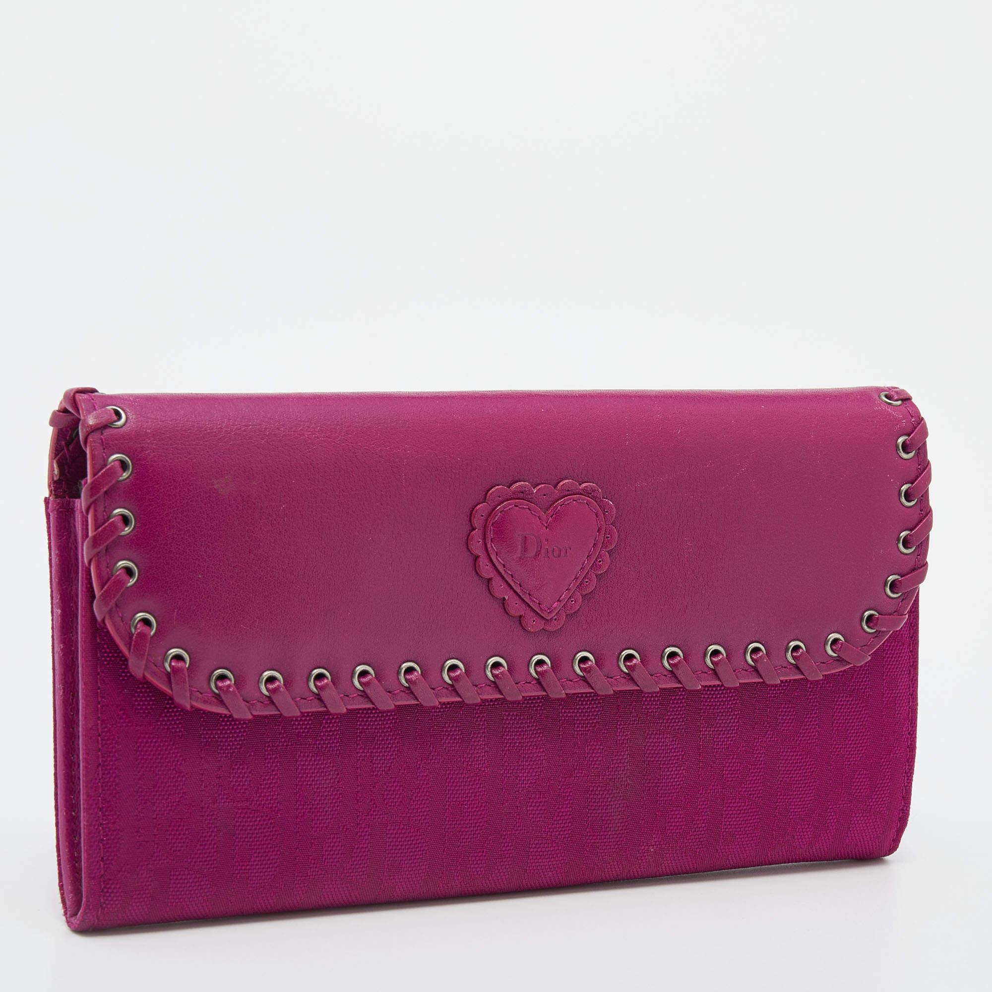 Dior Pink Oblique Canvas and Leather Trim Flap Continental Wallet In Good Condition For Sale In Dubai, Al Qouz 2