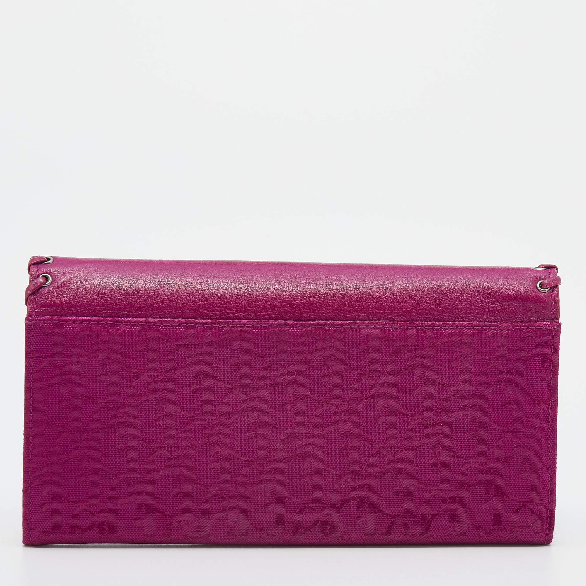 Women's Dior Pink Oblique Canvas and Leather Trim Flap Continental Wallet For Sale