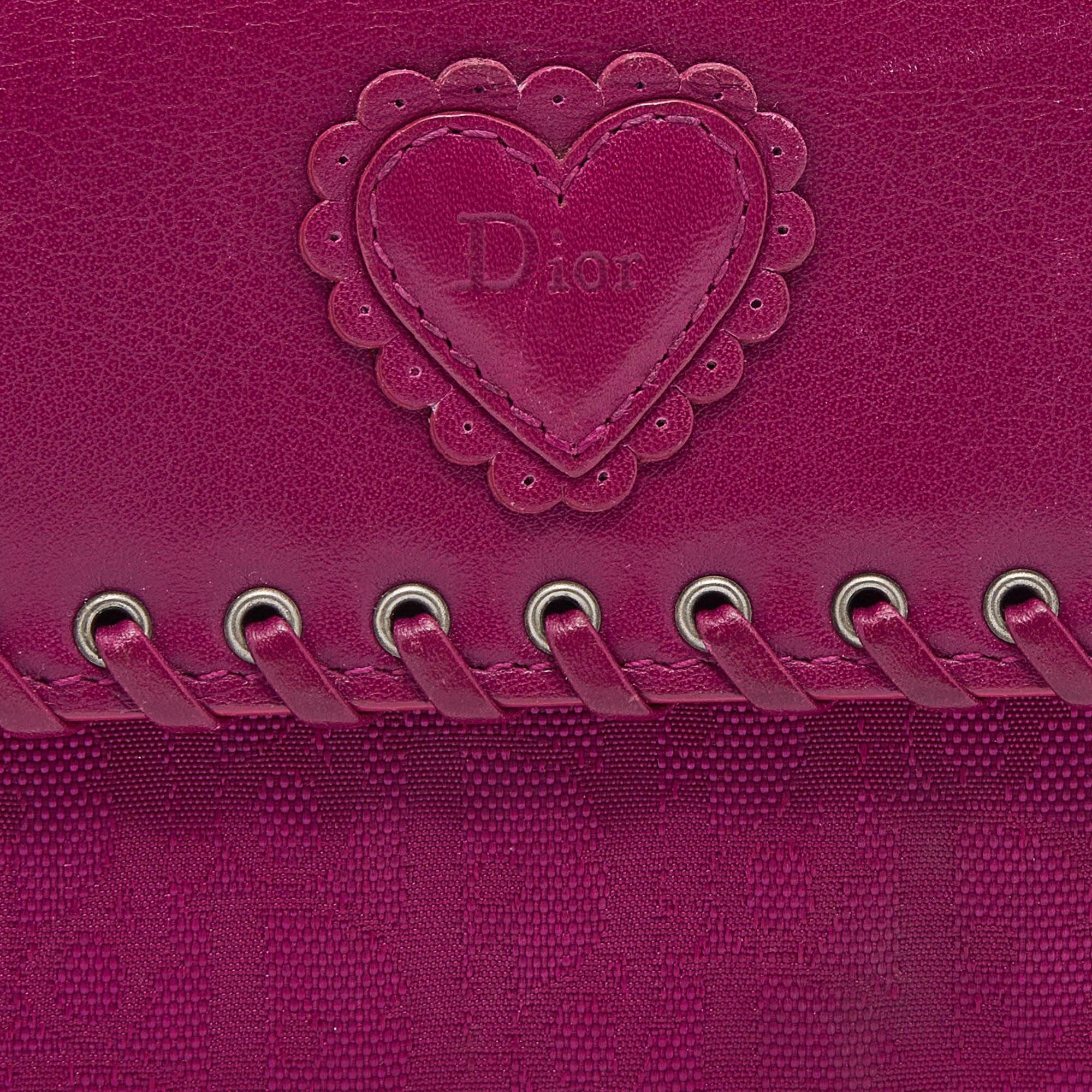 Dior Pink Oblique Canvas and Leather Trim Flap Continental Wallet For Sale 1