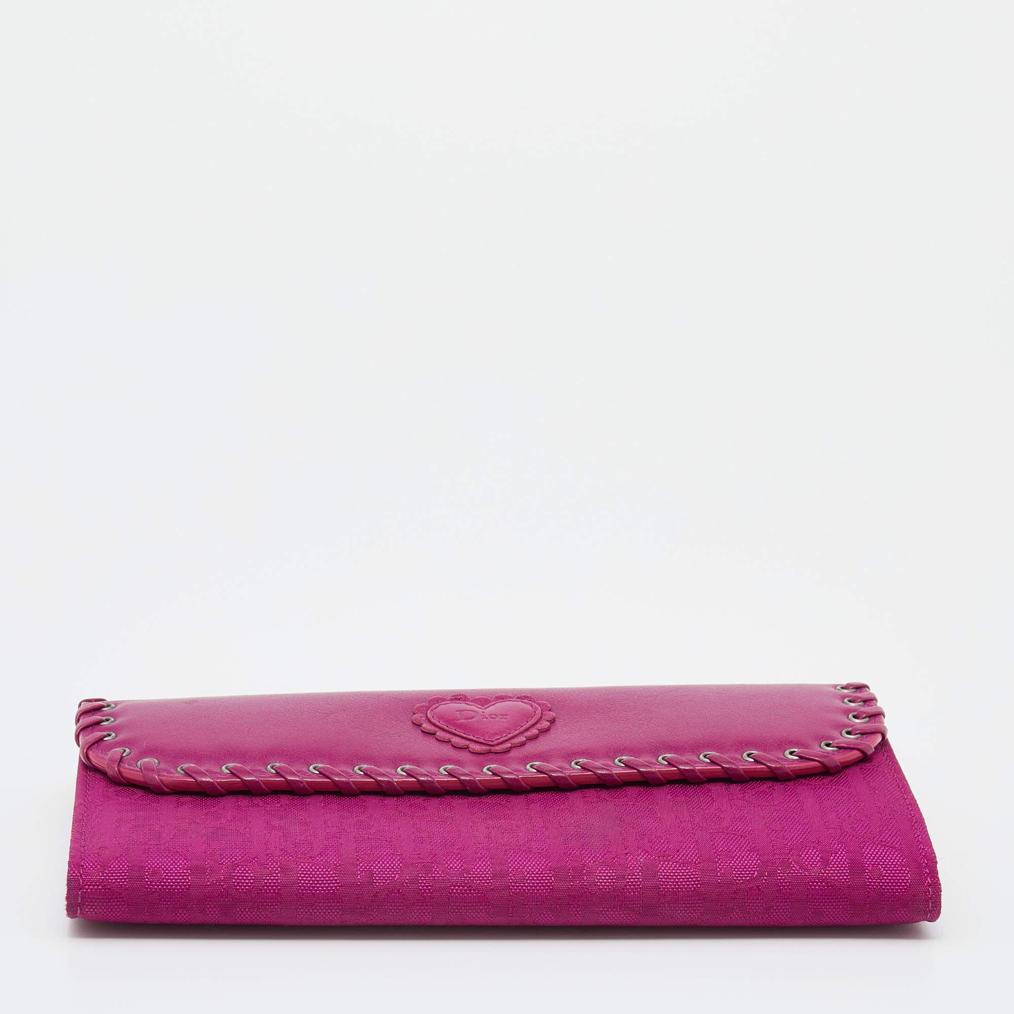 Dior Pink Oblique Canvas and Leather Trim Flap Continental Wallet For Sale 2