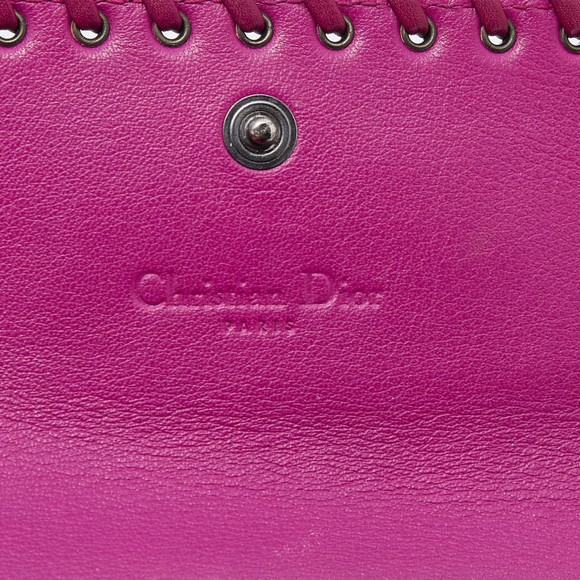 Dior Pink Oblique Canvas and Leather Trim Flap Continental Wallet For Sale 3