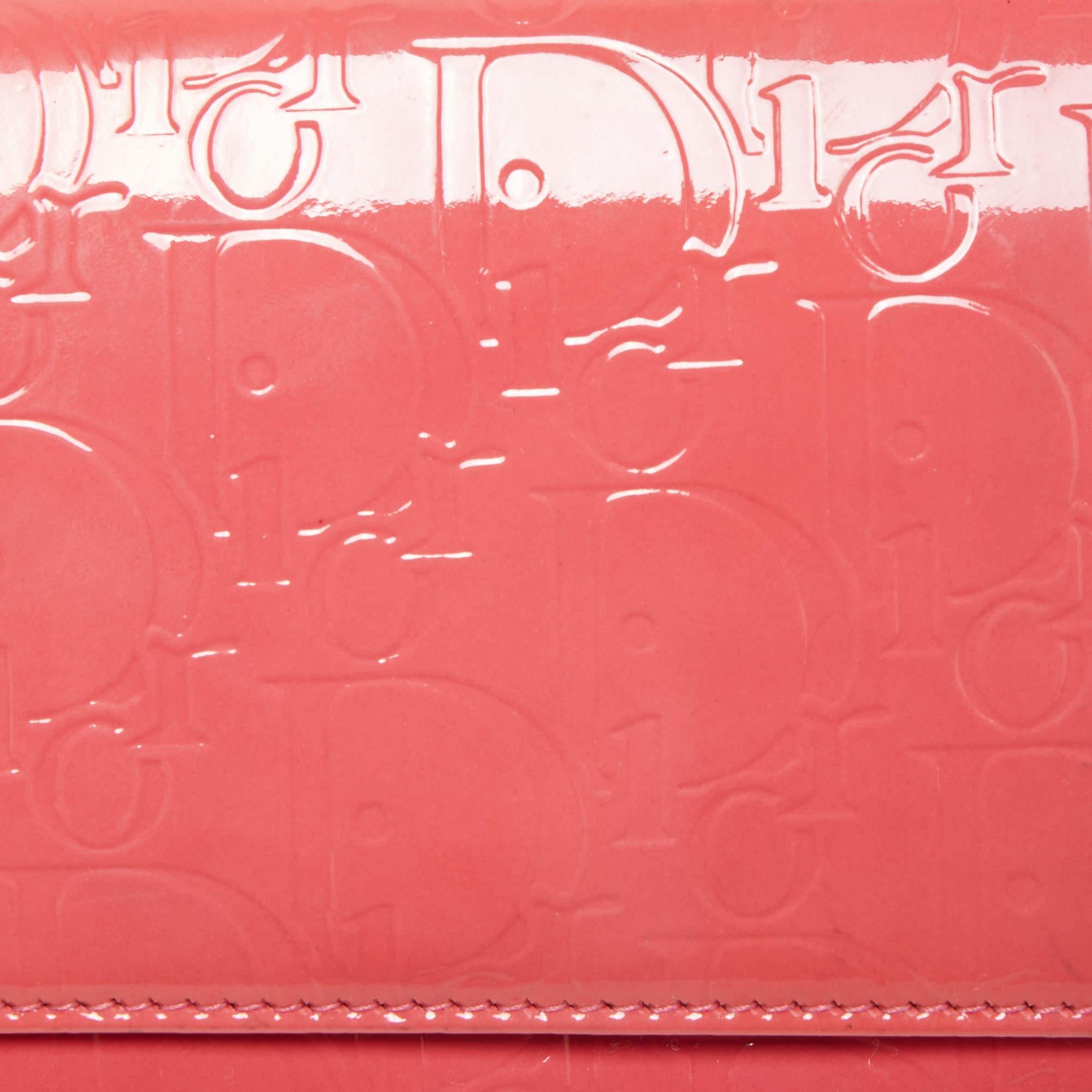 Dior Pink Oblique Embossed Patent Leather Continental Wallet For Sale 5