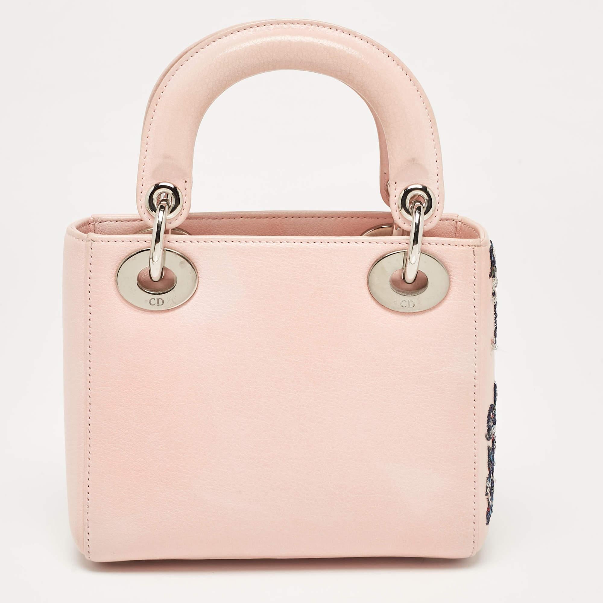 Dior Pink Ombre Leather Sequins Embellished Mini Lady Dior Tote In Good Condition In Dubai, Al Qouz 2