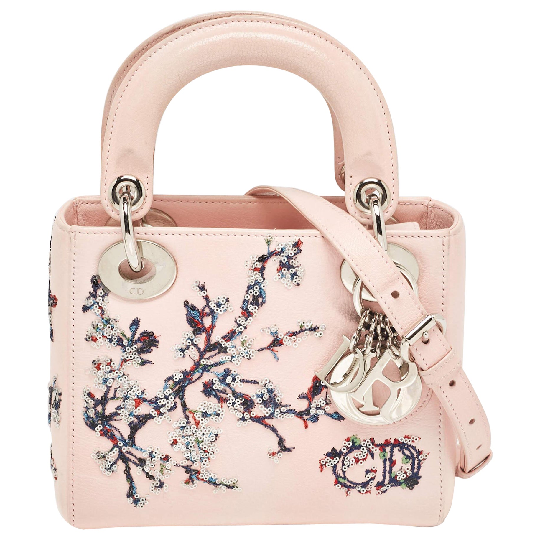 Dior Pink Ombre Leather Sequins Embellished Mini Lady Dior Tote