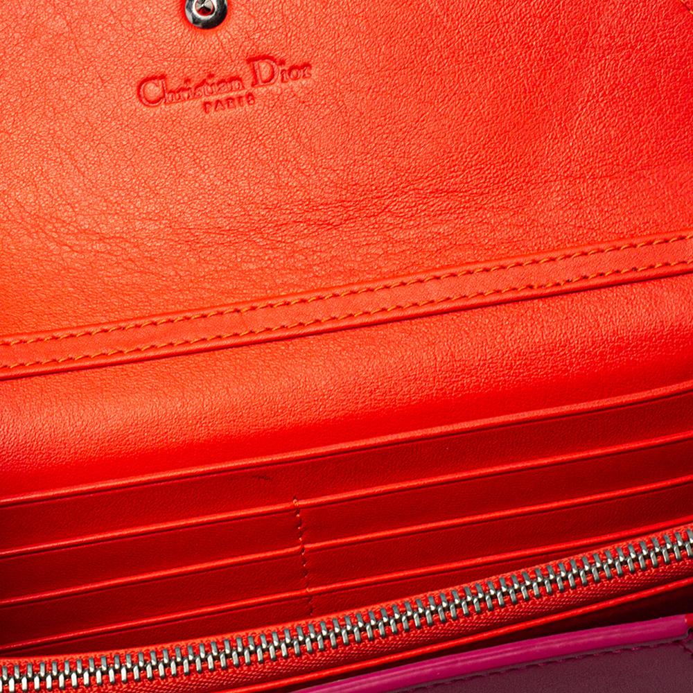 Red Dior Pink/Orange Leather Addict Rendez-Vous Wallet on Chain
