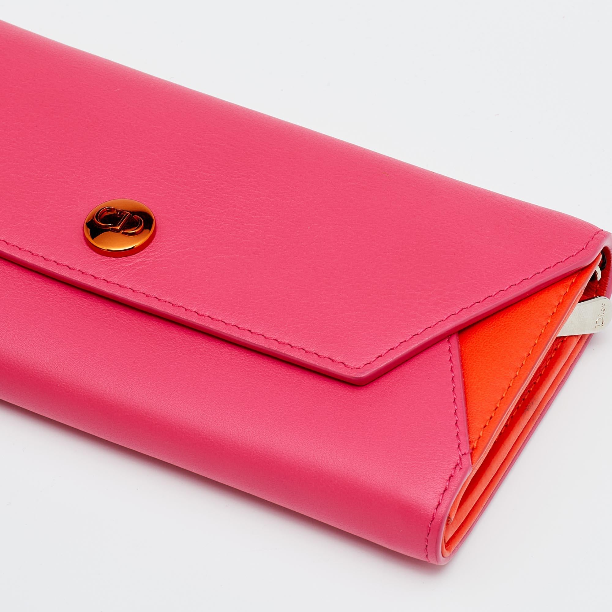 Women's Dior Pink/Orange Leather Addict Rendez-Vous Wallet on Chain
